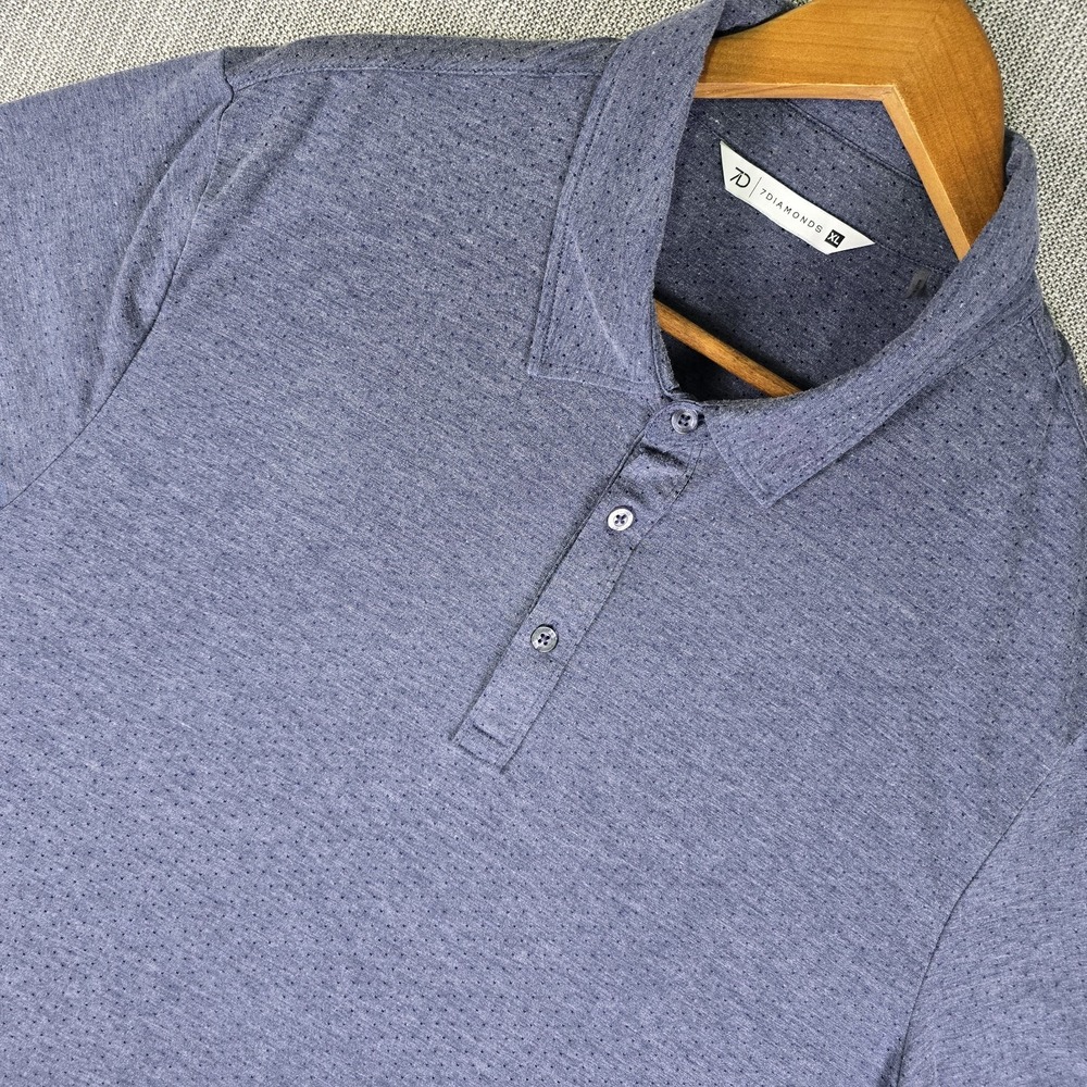 7 Diamonds Mens XL Polo Shirt Nikos Smoky Blue Geometric Print aop Performance